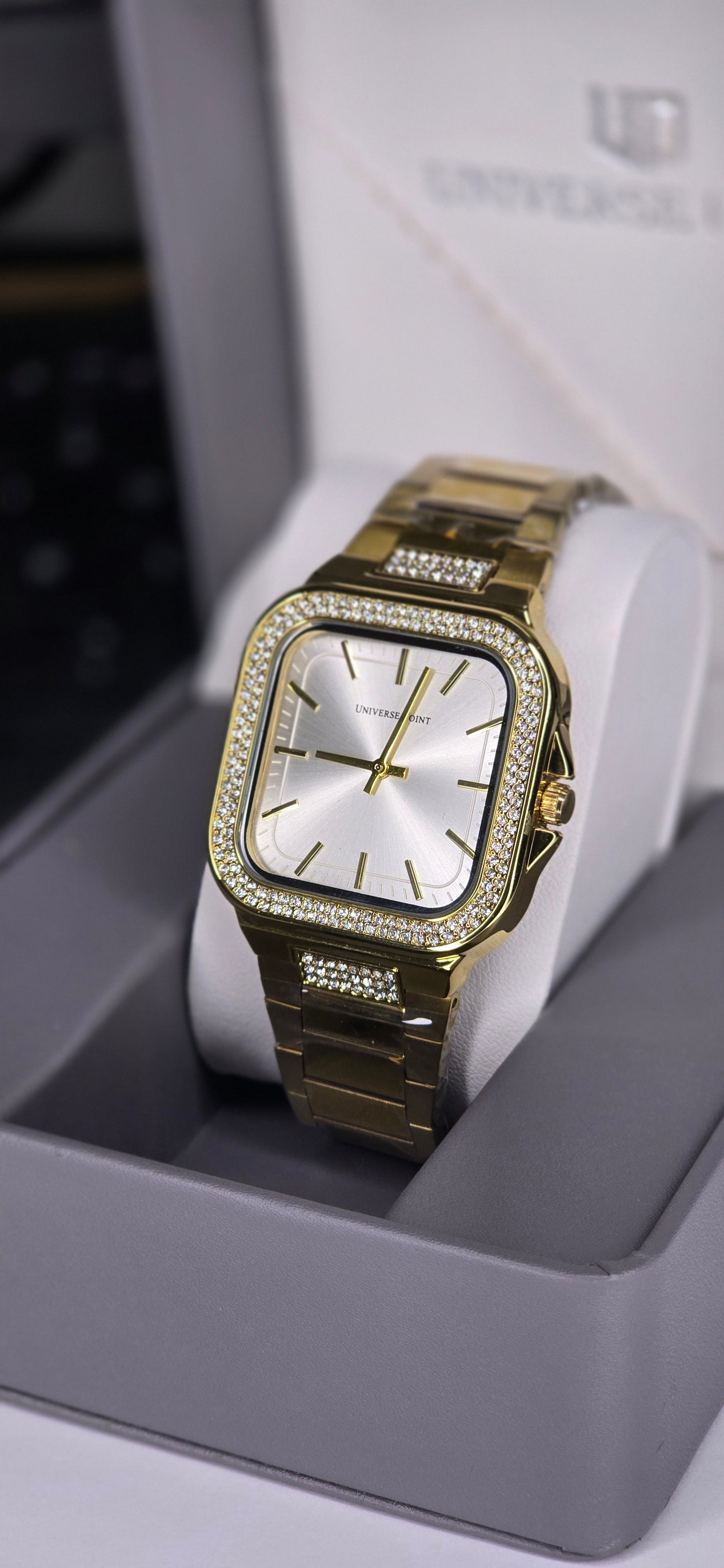 Gold Iced-Out Square Dial Watch