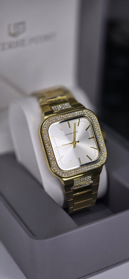 Gold Iced-Out Square Dial Watch