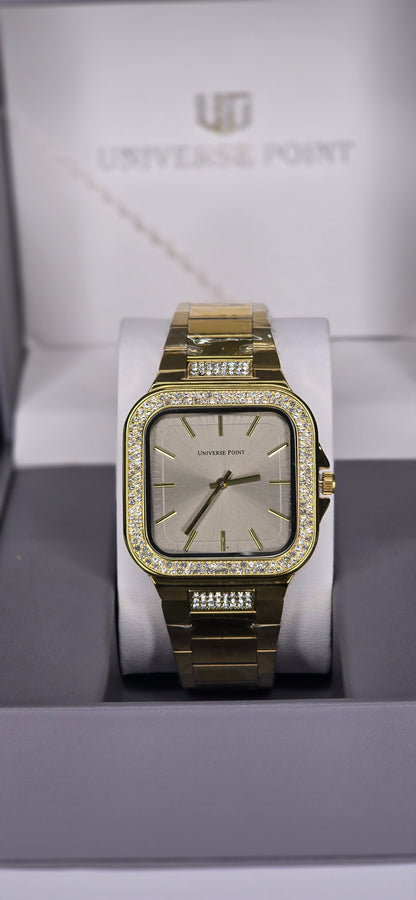 Gold-Tone Iced Out Square Quartz Watch