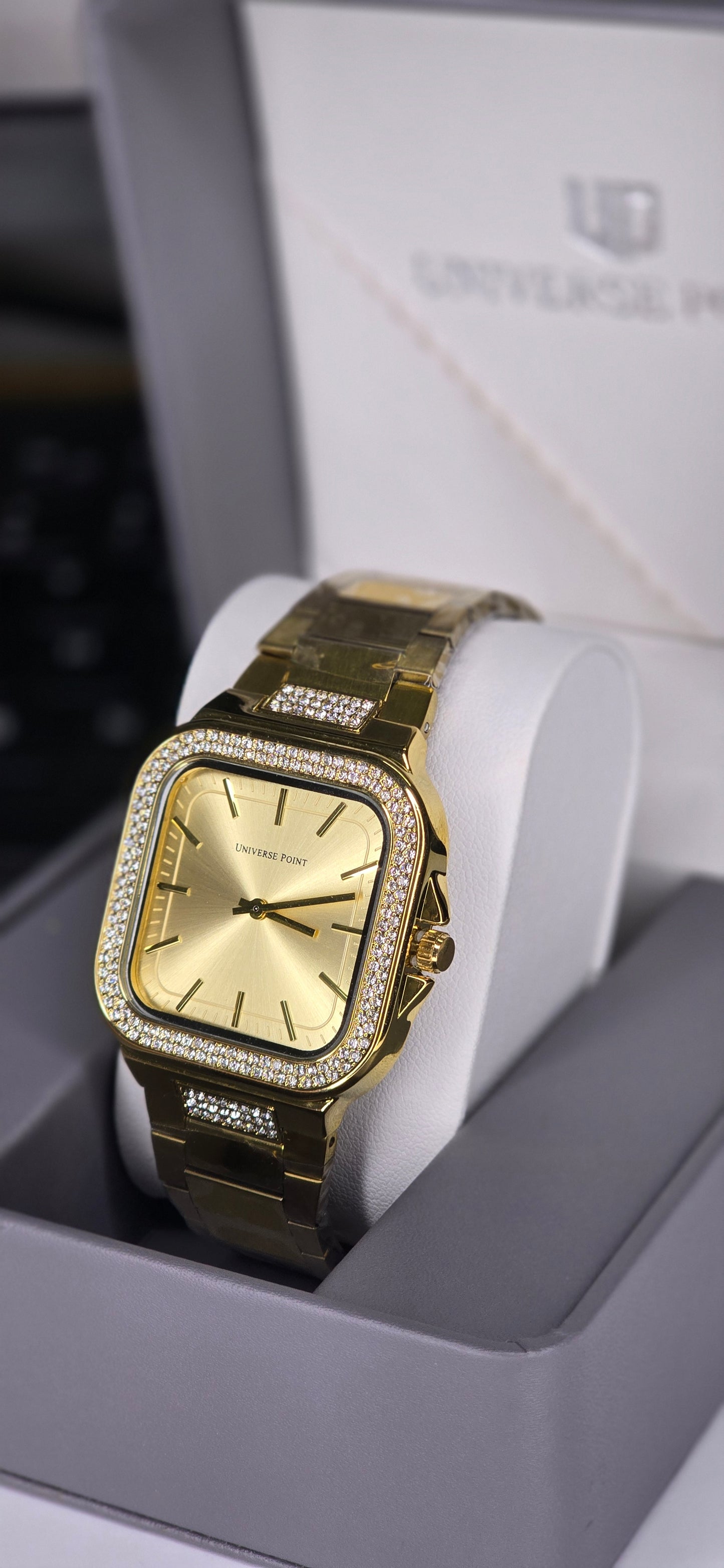 Men’s Gold-Tone Iced-Out Square Watch