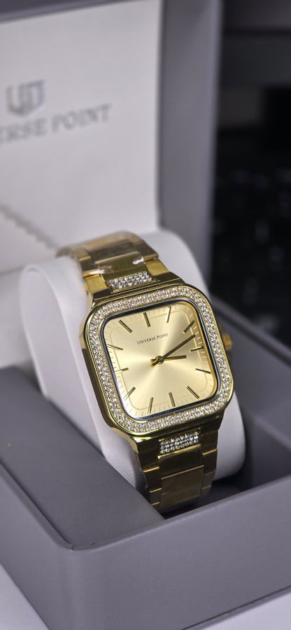 Men’s Gold-Tone Iced-Out Square Watch