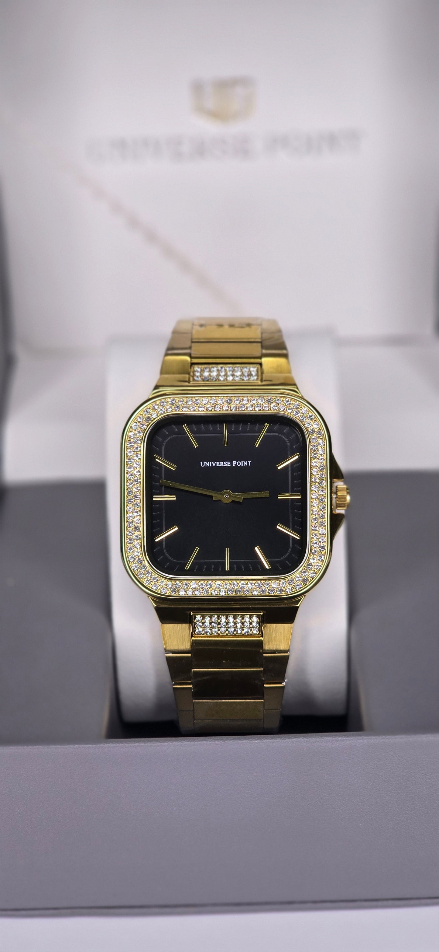 Gold Diamond-Style Square Analog Watch