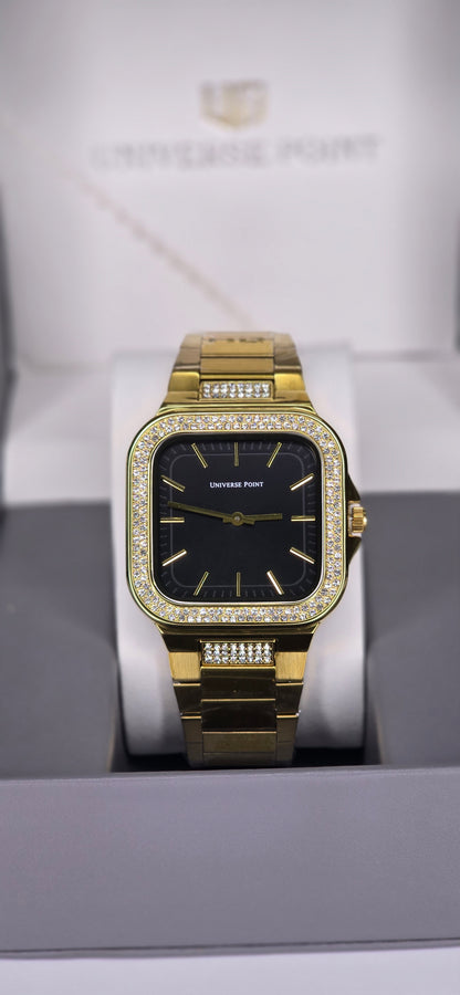 Gold Diamond-Style Square Analog Watch