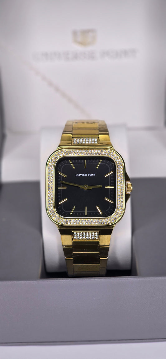 Gold Diamond-Style Square Analog Watch