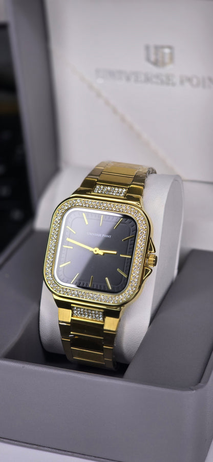 Gold Diamond-Style Square Analog Watch