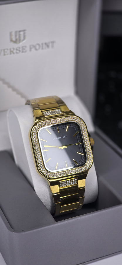 Gold Diamond-Style Square Analog Watch