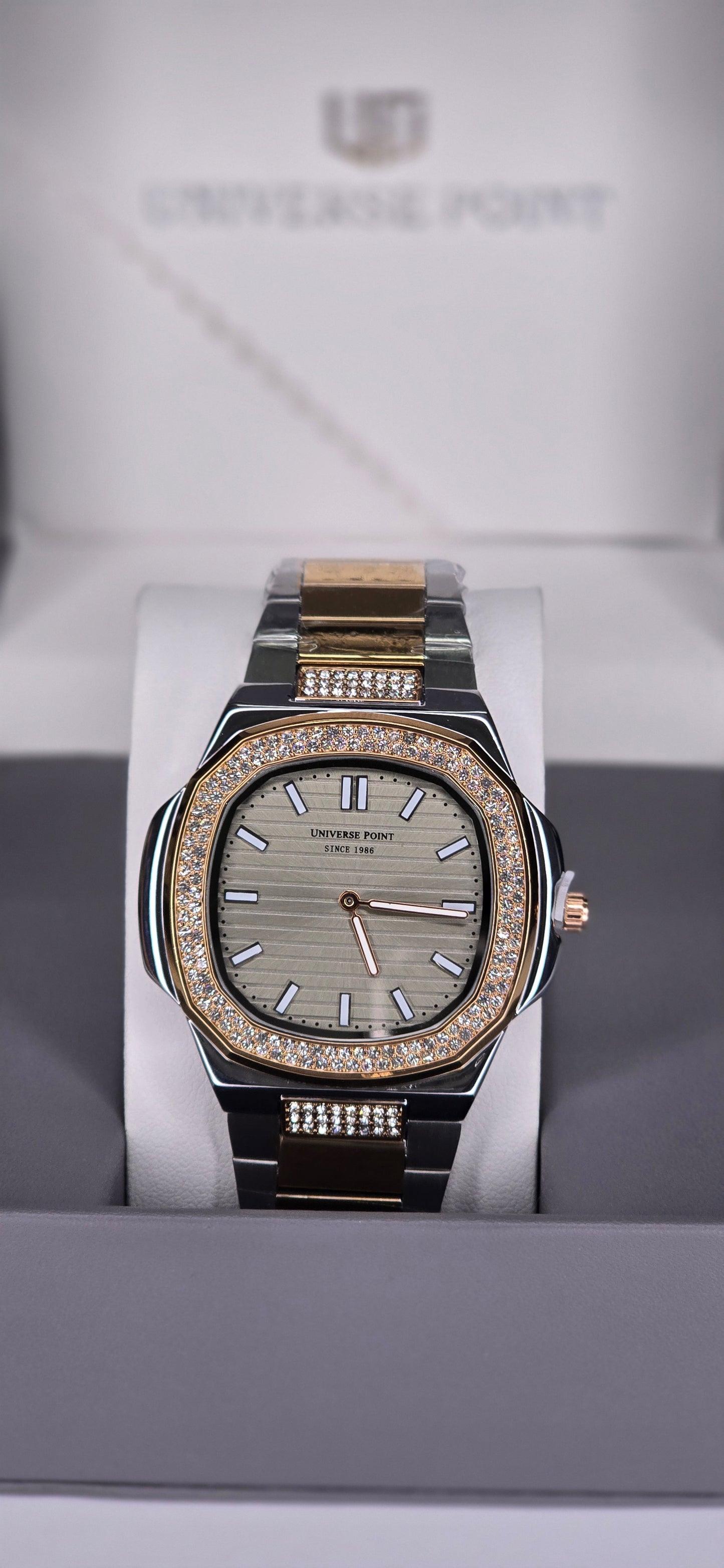 Luxury Two-Tone Crystal Octagon Watch for Men