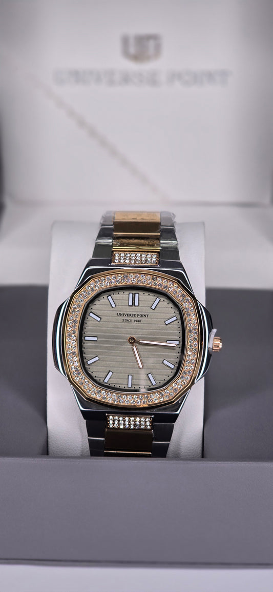 Luxury Two-Tone Crystal Octagon Watch for Men