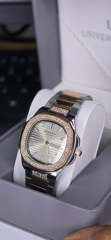 Luxury Two-Tone Crystal Octagon Watch for Men