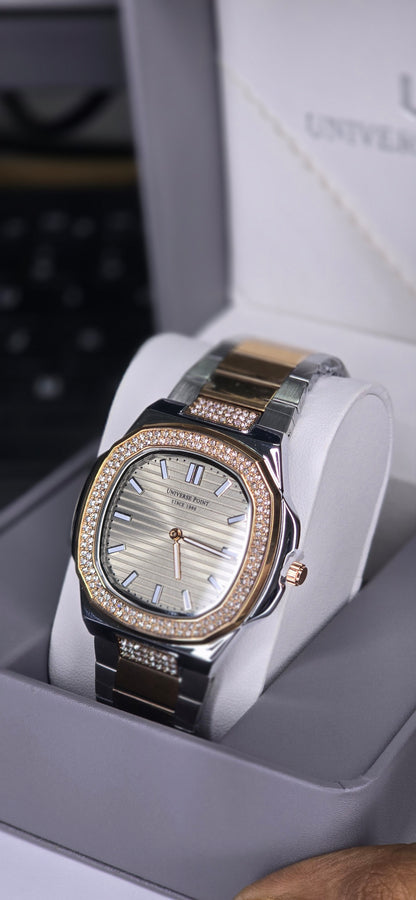 Luxury Two-Tone Crystal Octagon Watch for Men