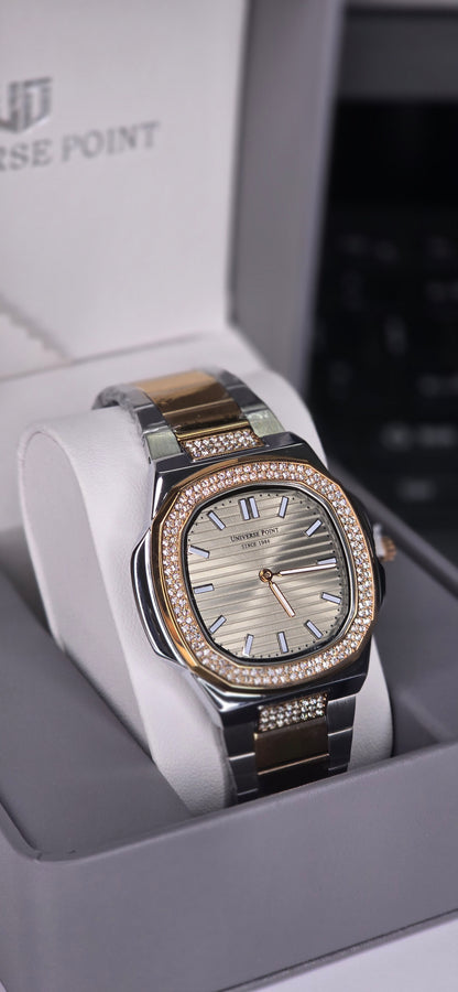 Luxury Two-Tone Crystal Octagon Watch for Men