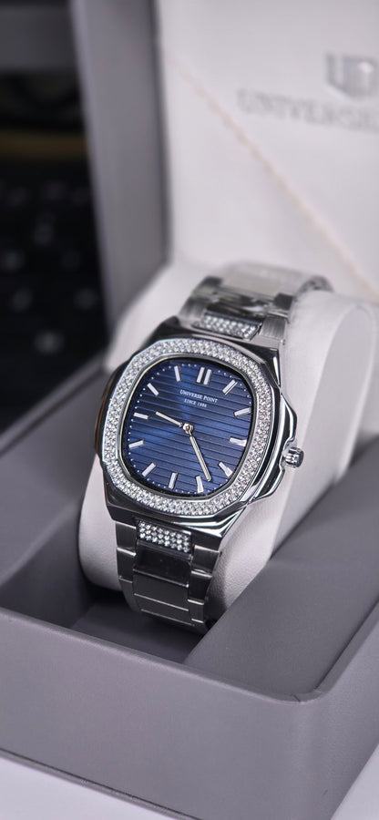Classic Iced Bezel Blue Dial Watch
