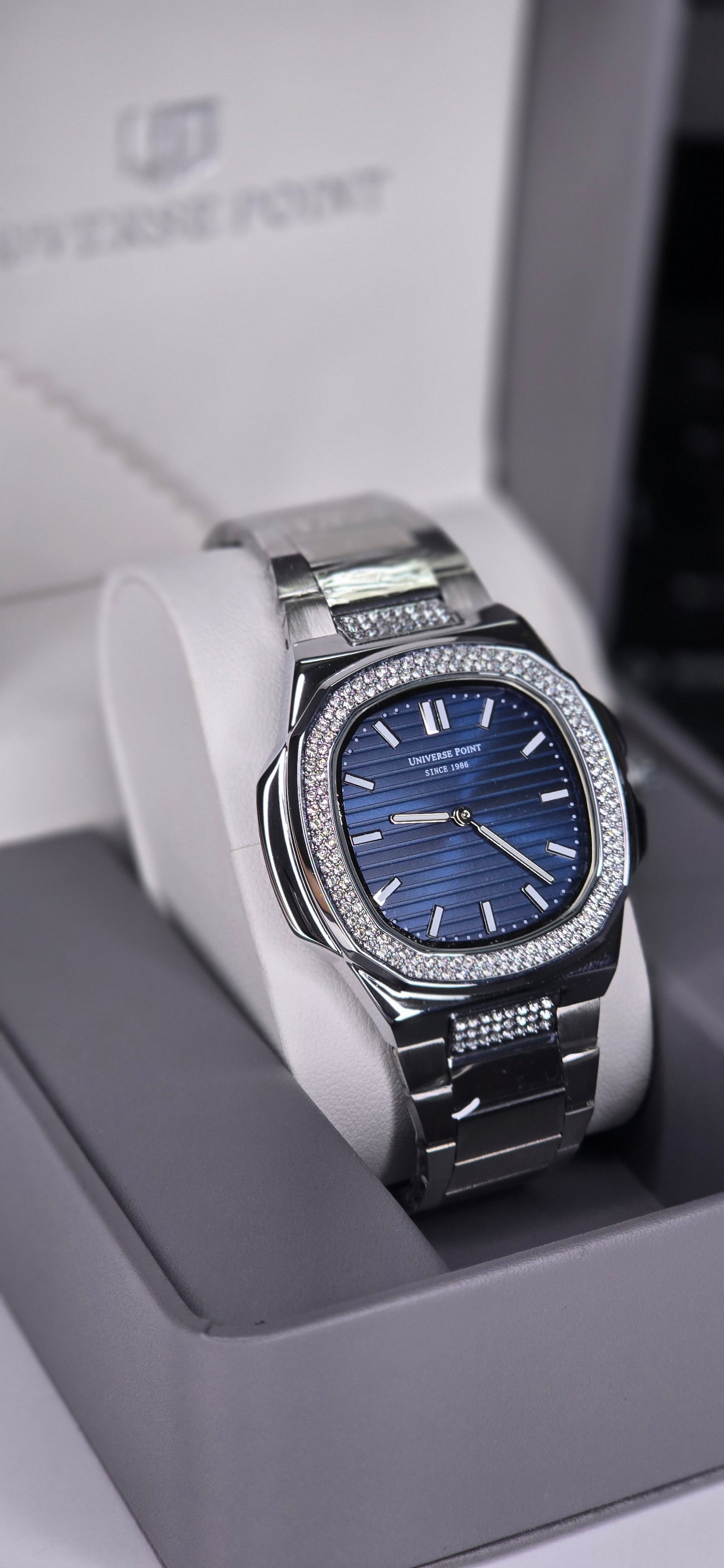 Classic Iced Bezel Blue Dial Watch