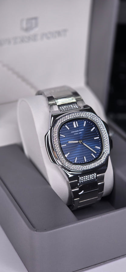 Classic Iced Bezel Blue Dial Watch