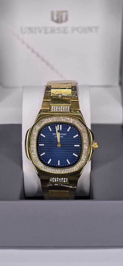 Gold & Blue Diamond-Style Watch