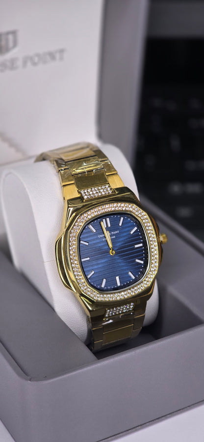 Gold & Blue Diamond-Style Watch