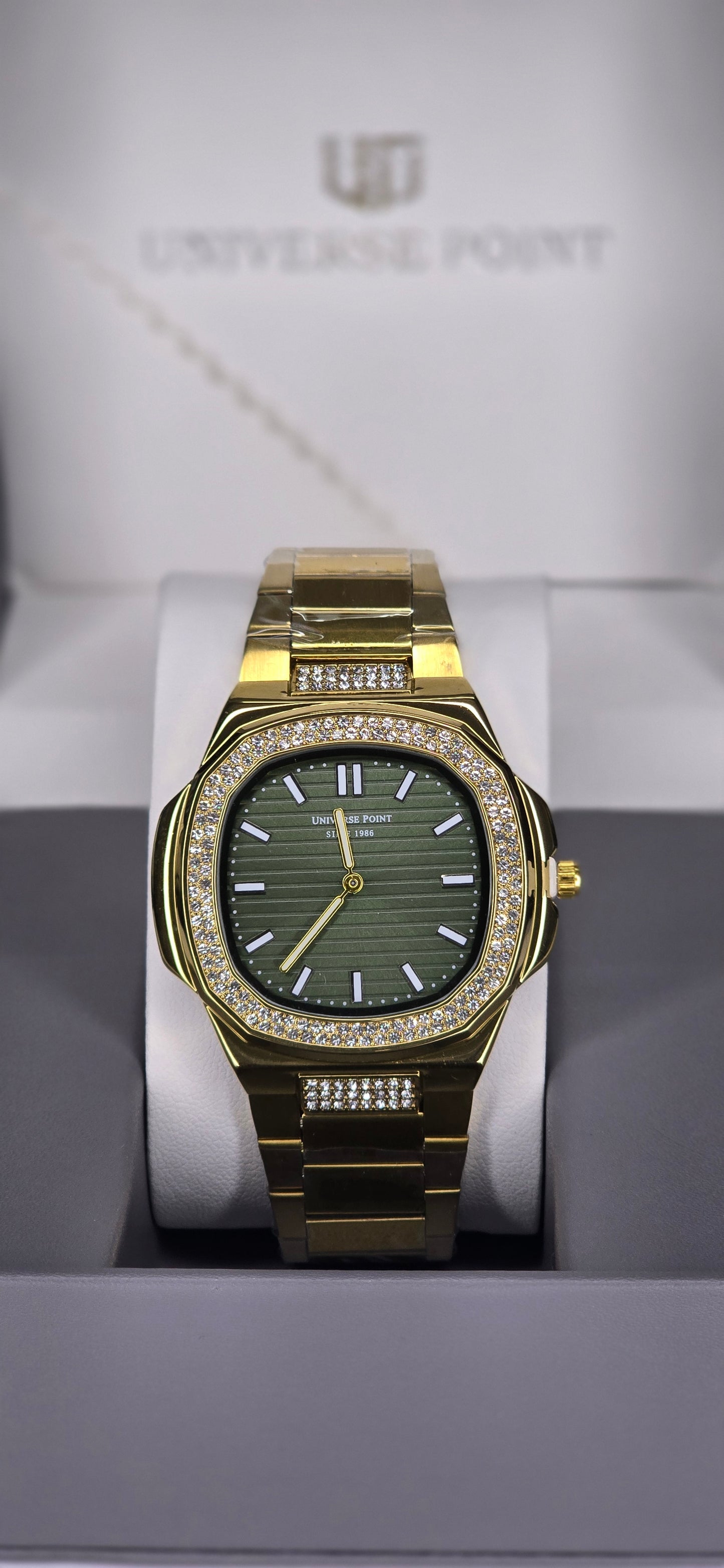 Gold & Olive Green Iced-Out Men’s Watch