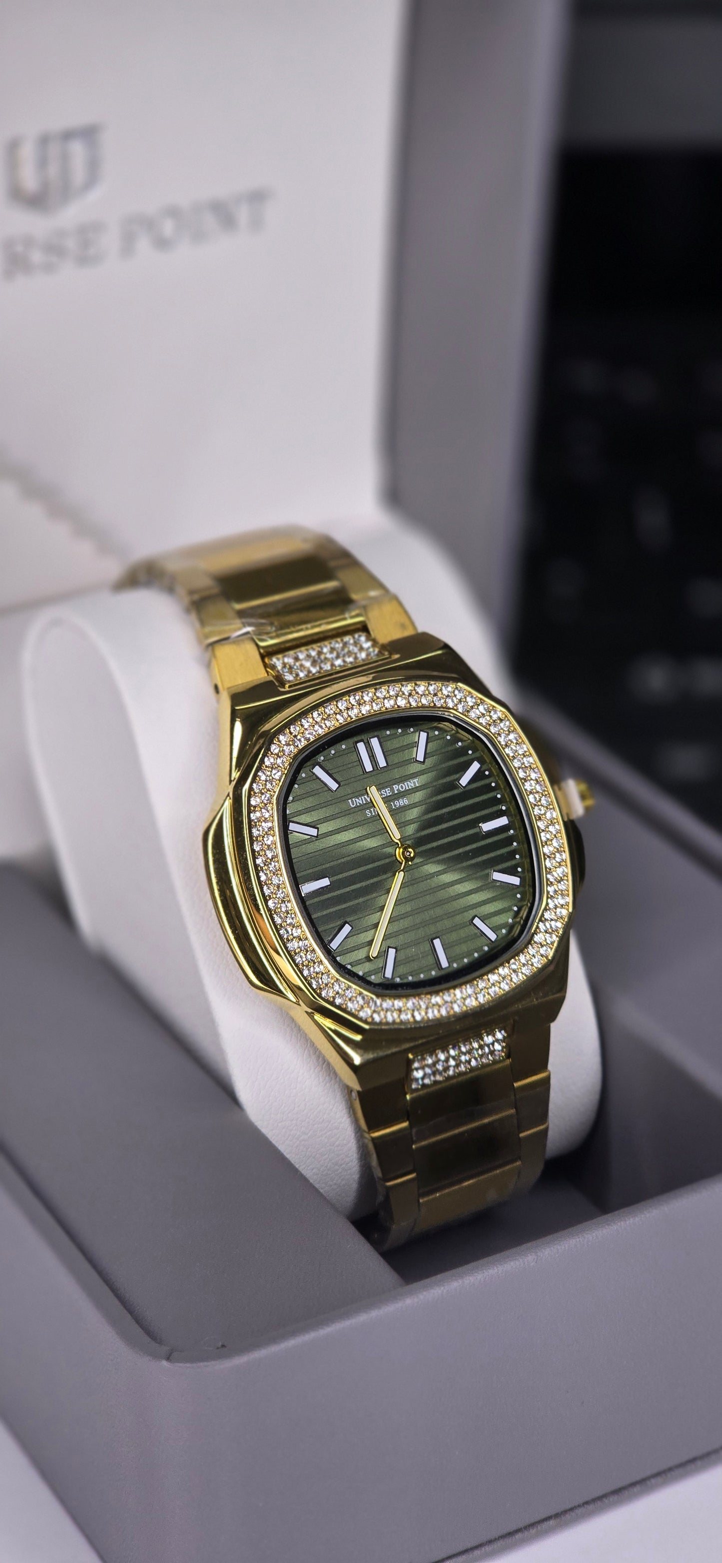 Gold & Olive Green Iced-Out Men’s Watch