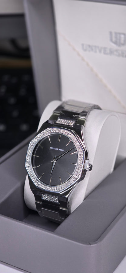 Men’s Crystal-Bezel Octagonal Stainless Steel Watch