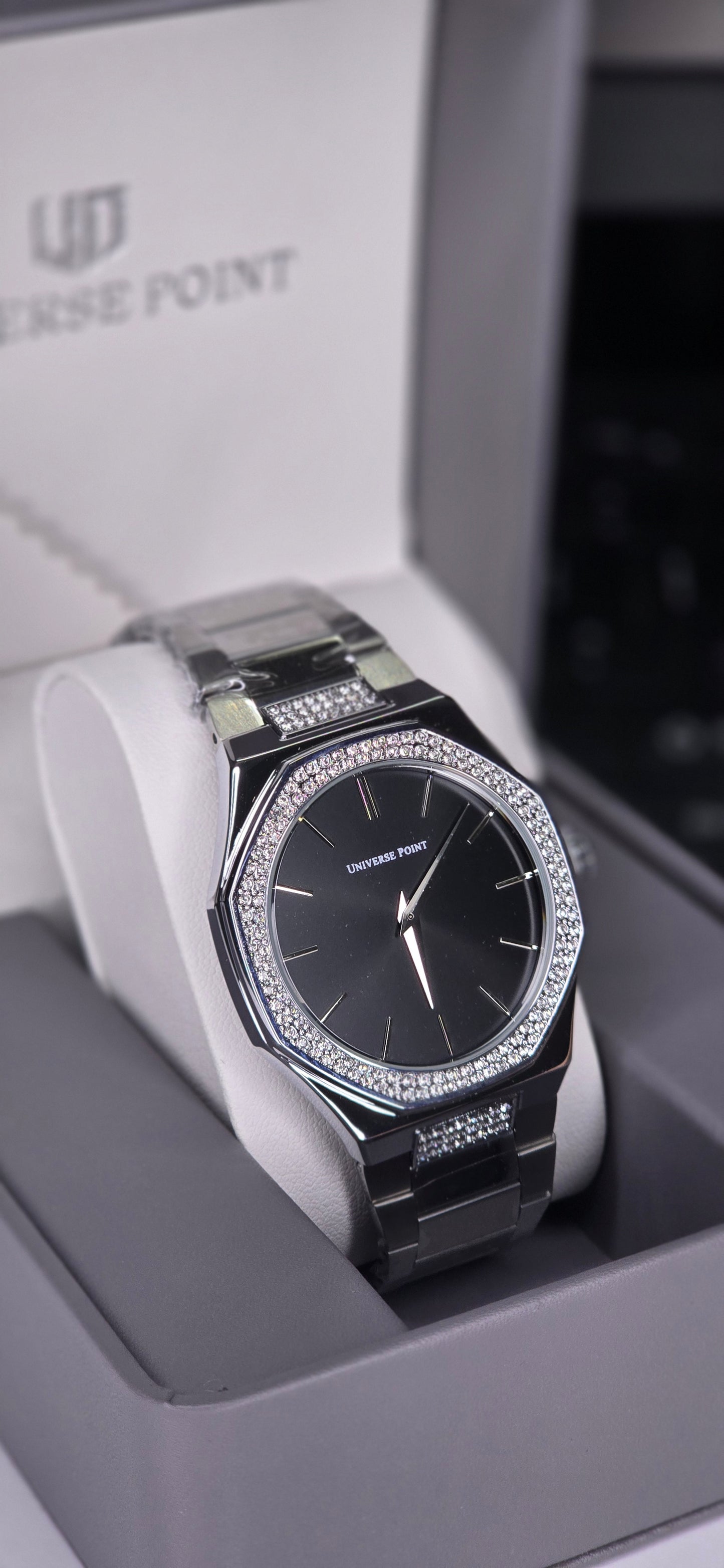 Men’s Crystal-Bezel Octagonal Stainless Steel Watch