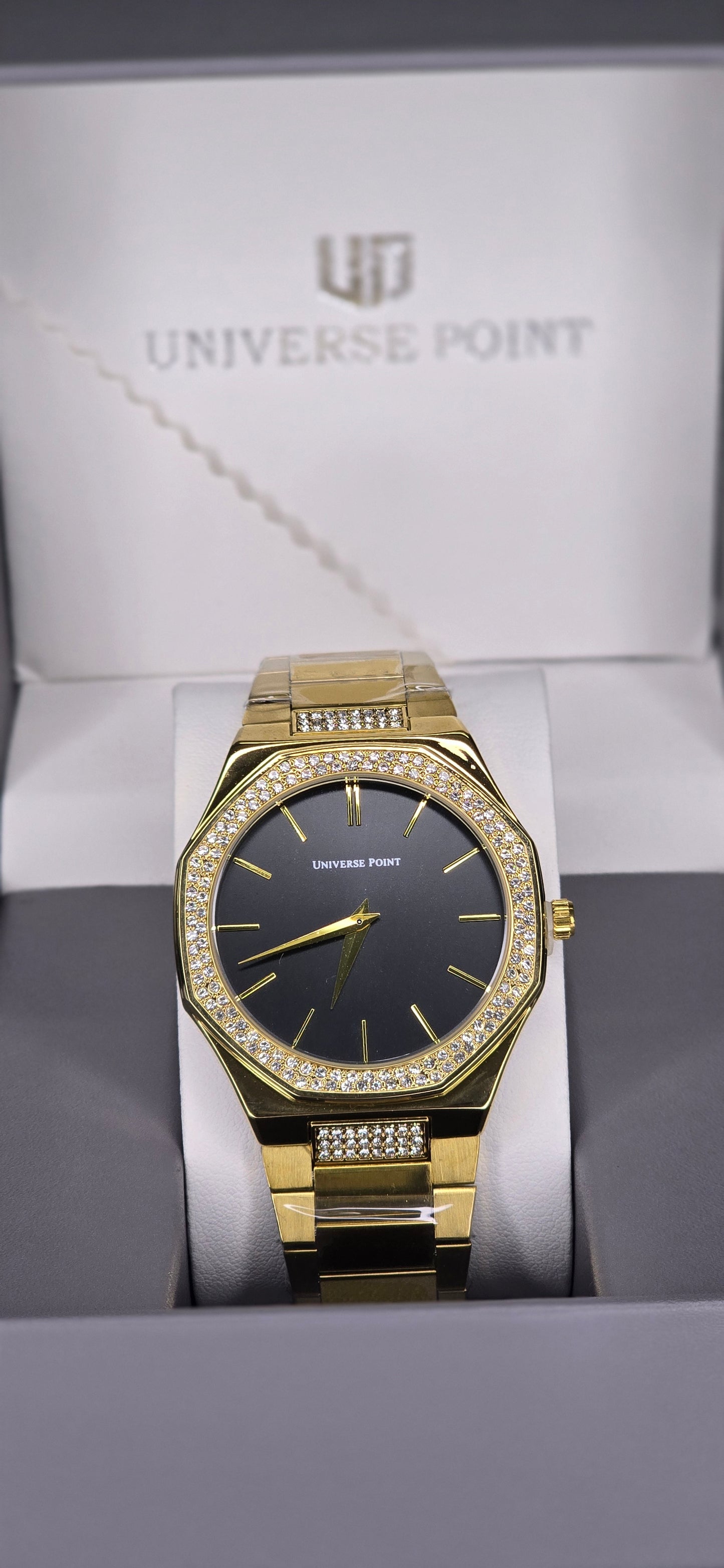Octagonal Iced-Out Bezel & Black Minimalist Dial