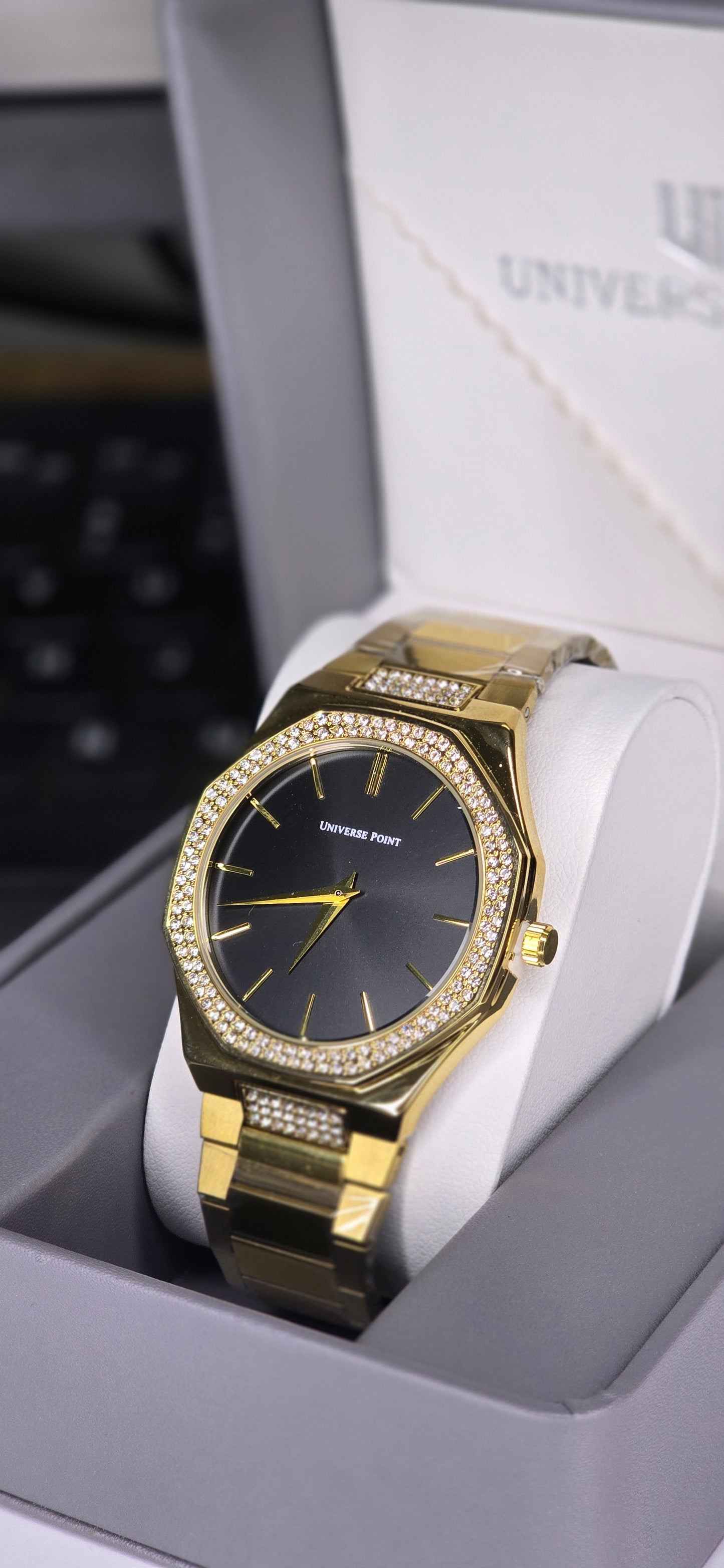 Octagonal Iced-Out Bezel & Black Minimalist Dial
