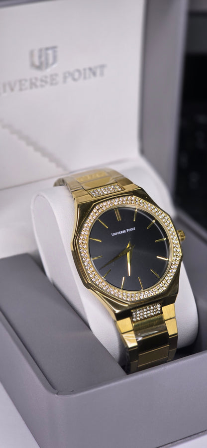 Octagonal Iced-Out Bezel & Black Minimalist Dial