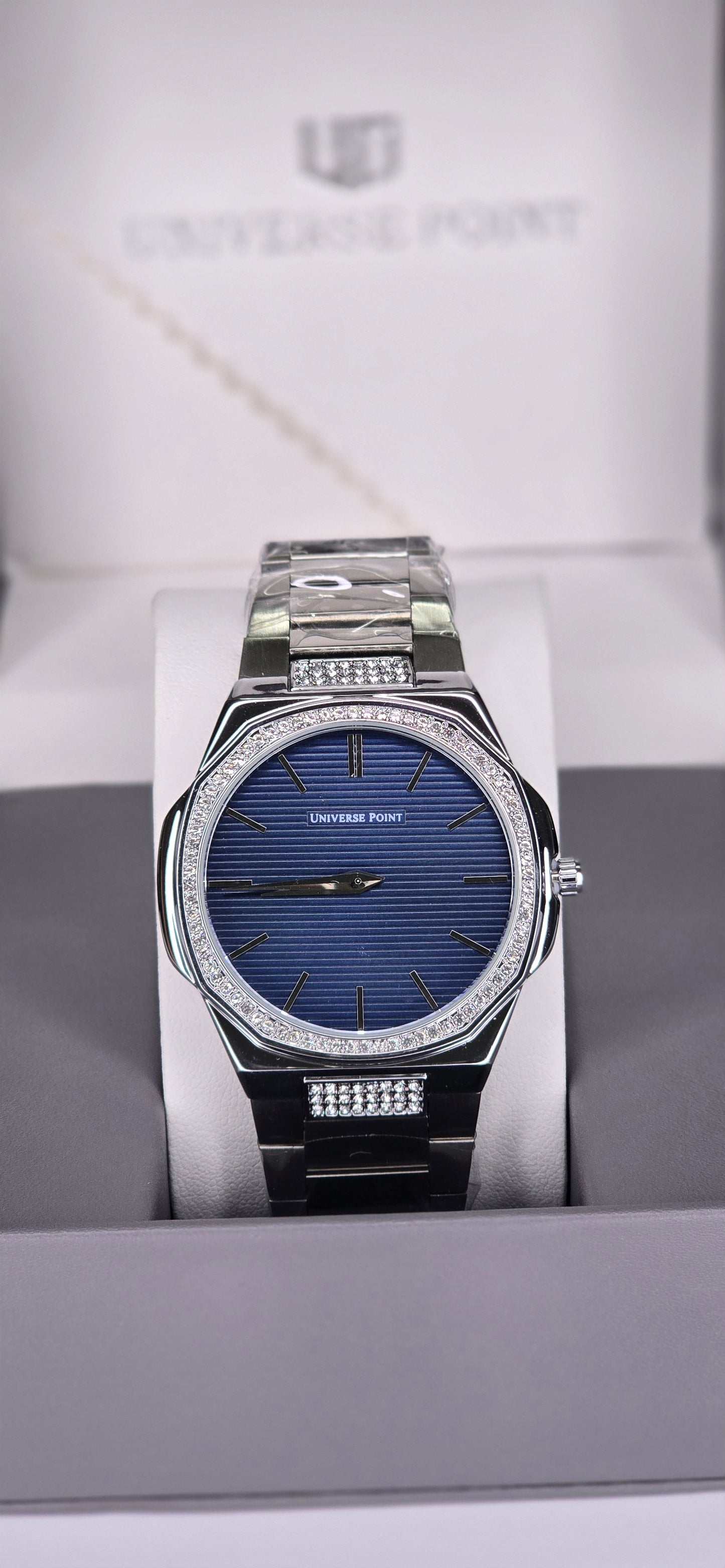 Men's Diamond-Bezel Blue Dial Watch