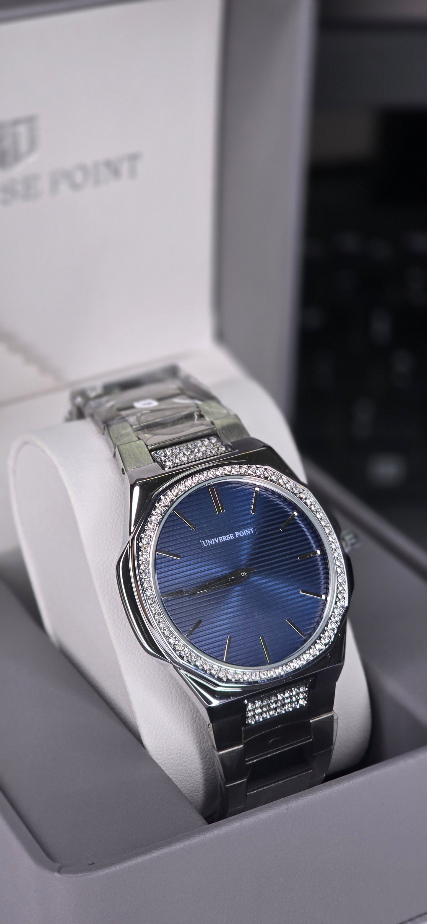 Men's Diamond-Bezel Blue Dial Watch
