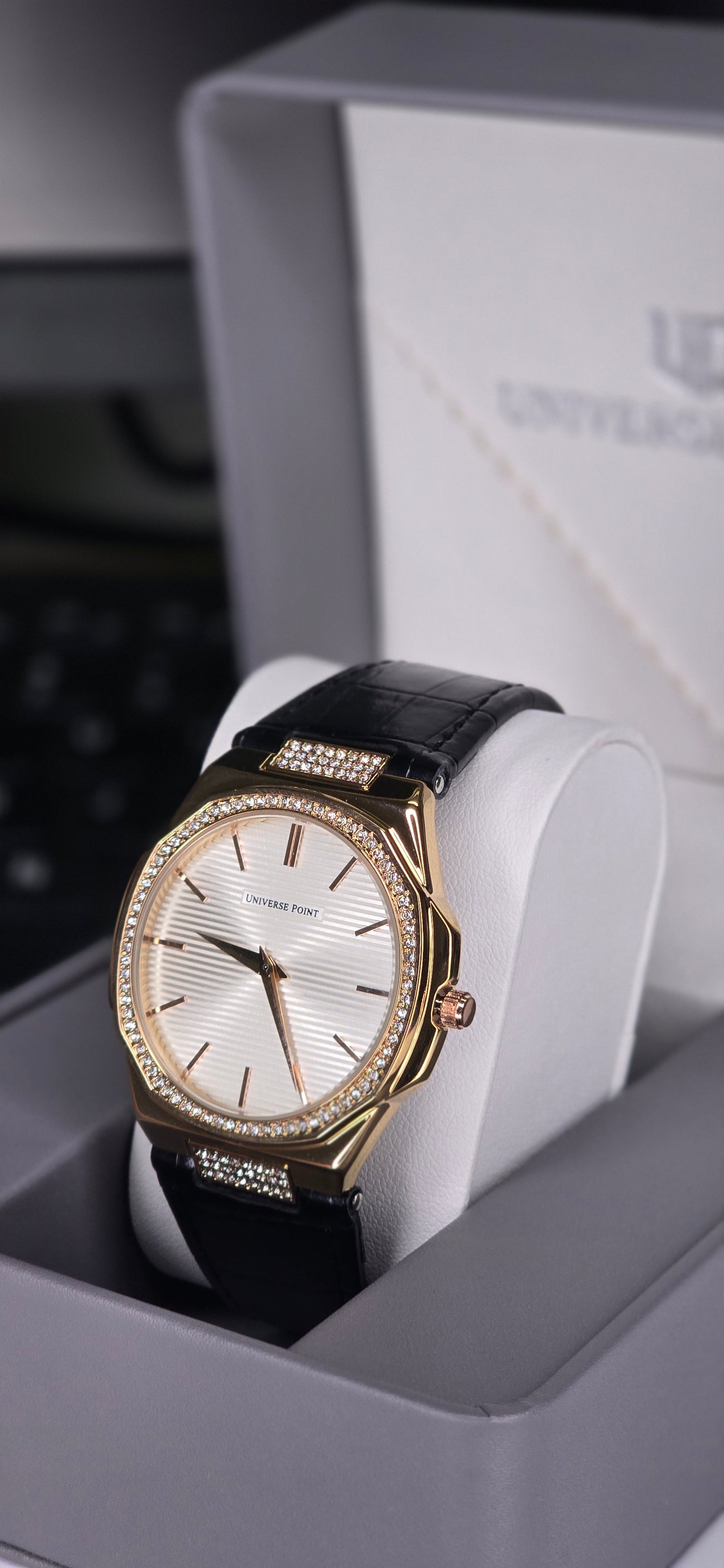 Gold & Crystal Bezel Men's Watch