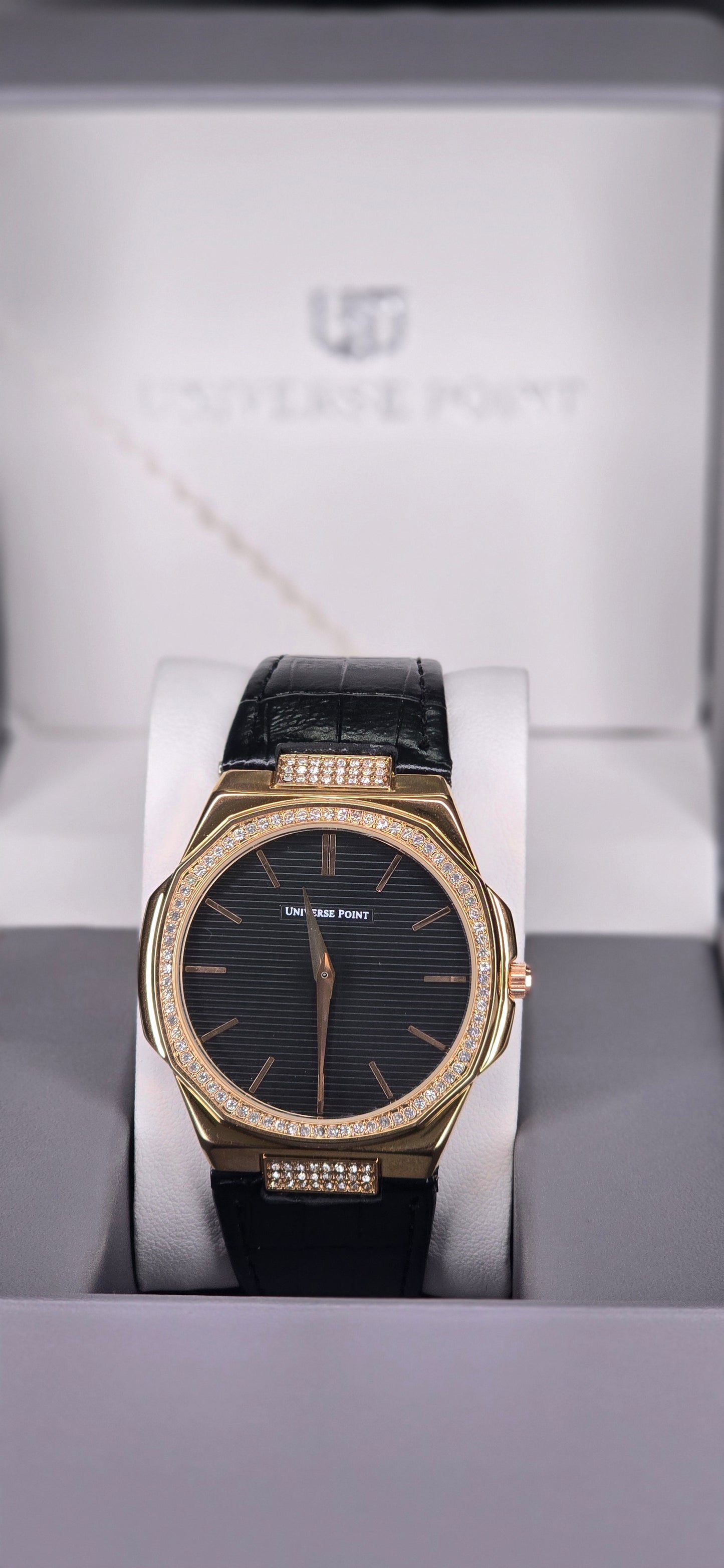 Men's Rose Gold Crystal Octagon Watch
