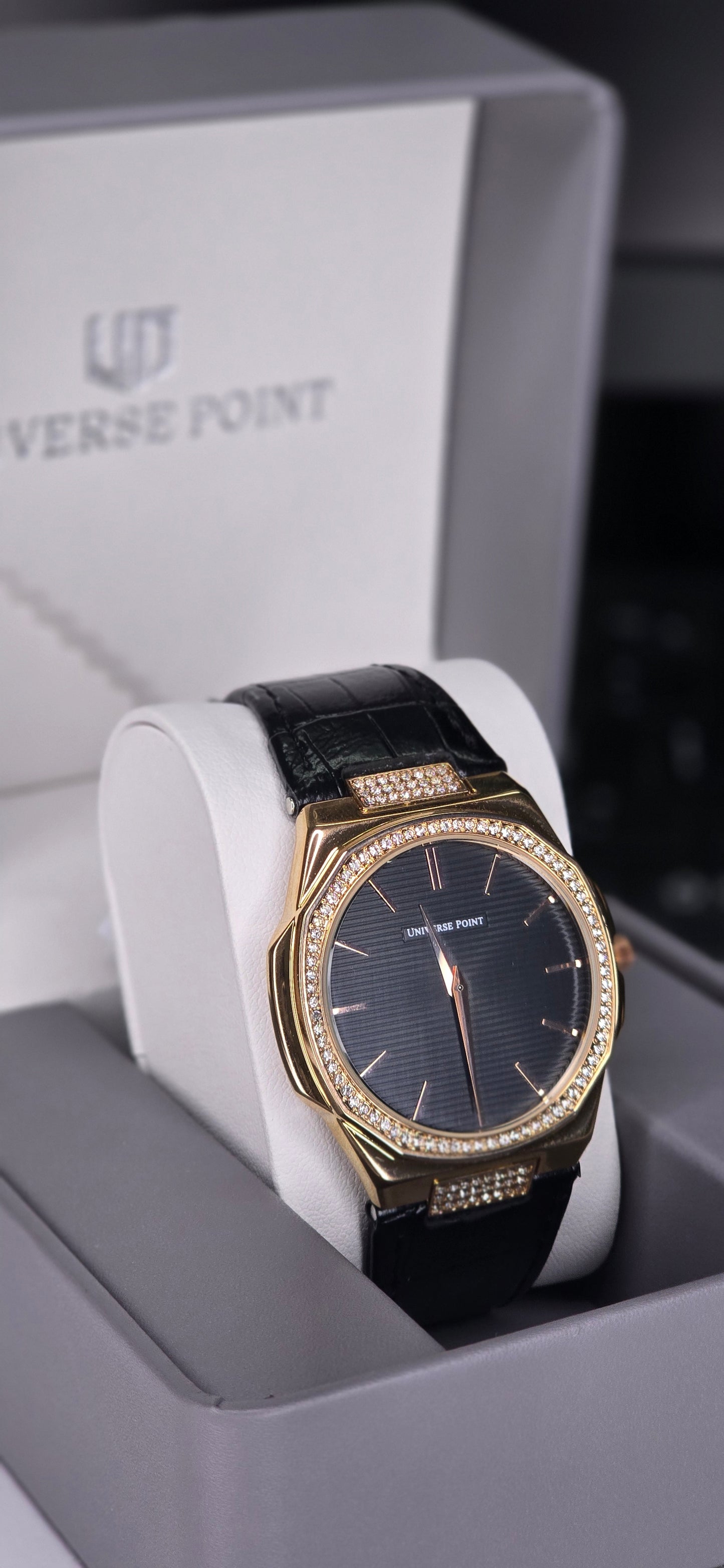 Men's Rose Gold Crystal Octagon Watch