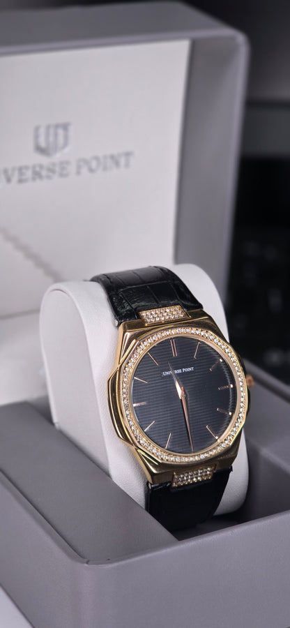 Men's Rose Gold Crystal Octagon Watch