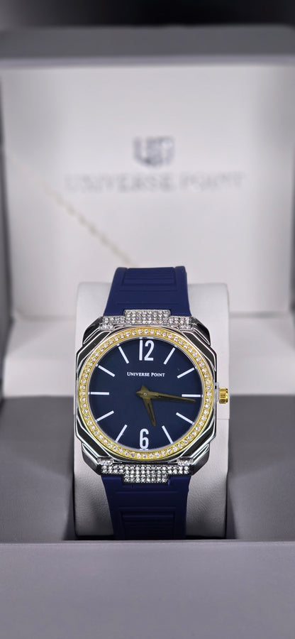 Two-Tone Crystal Accent Watch with Blue Silicone Strap