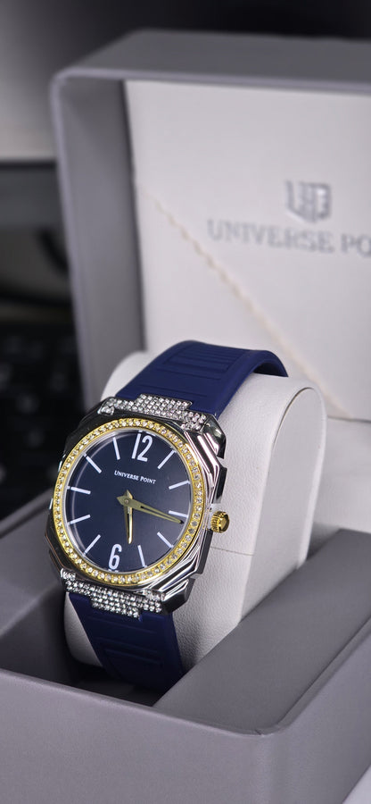 Two-Tone Crystal Accent Watch with Blue Silicone Strap