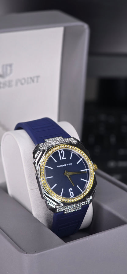 Two-Tone Crystal Accent Watch with Blue Silicone Strap
