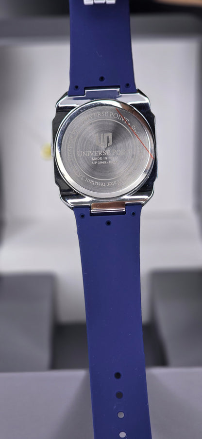 Two-Tone Crystal Accent Watch with Blue Silicone Strap
