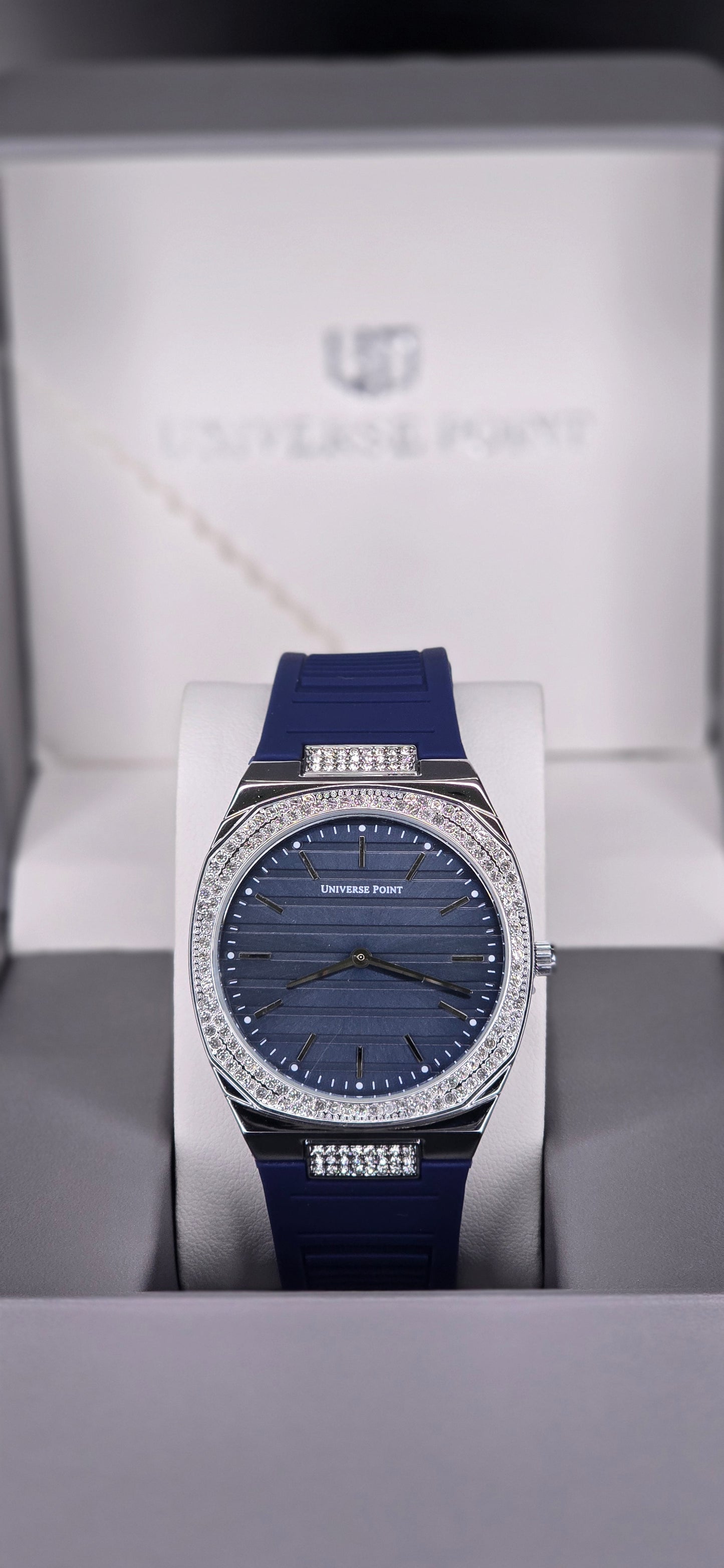 Crystal Octagon Blue Dial Men’s Watch