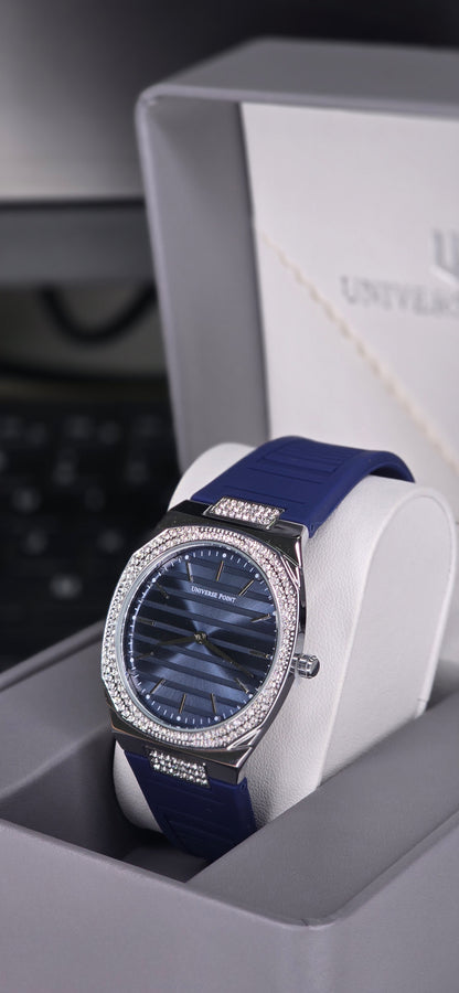 Crystal Octagon Blue Dial Men’s Watch