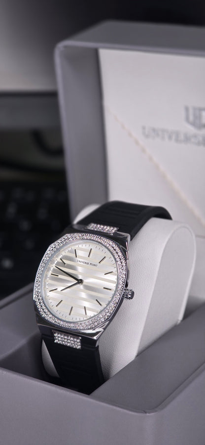Iced-Out Bezel Quartz Watch with Black Rubber Strap