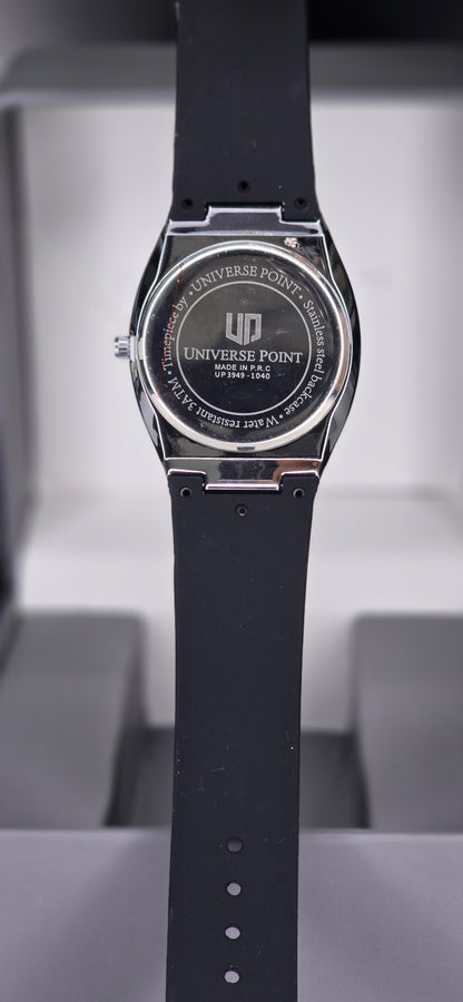 Iced-Out Bezel Quartz Watch with Black Rubber Strap