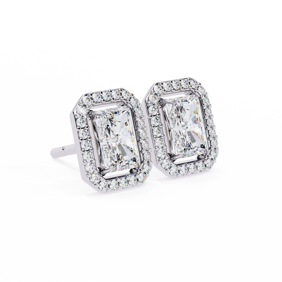 Radiant Cut Halo Diamond Stud Earrings