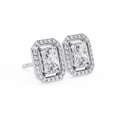 Radiant Cut Halo Diamond Stud Earrings