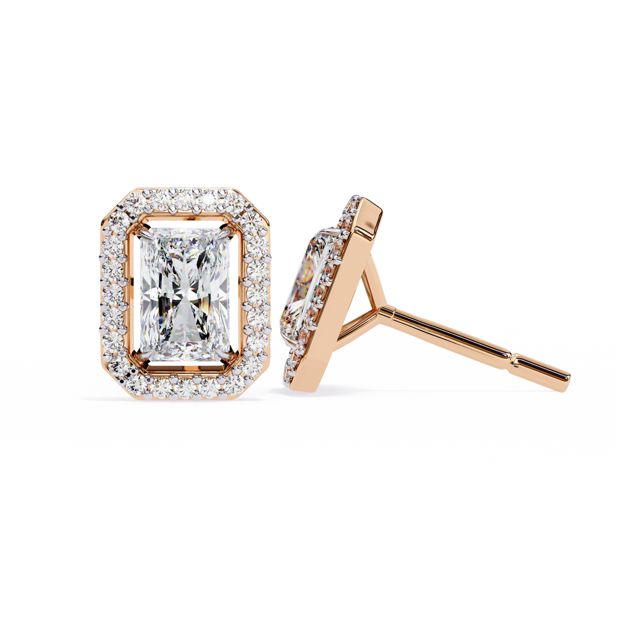 Radiant Cut Halo Diamond Stud Earrings