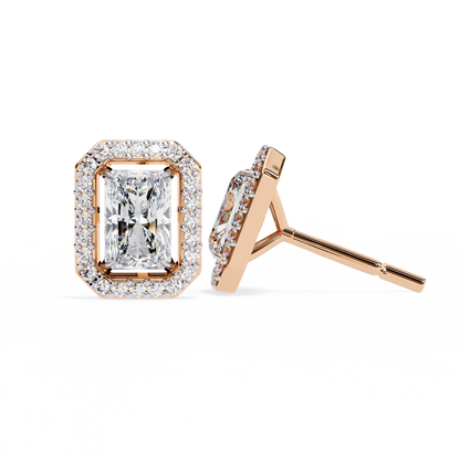 Radiant Cut Halo Diamond Stud Earrings