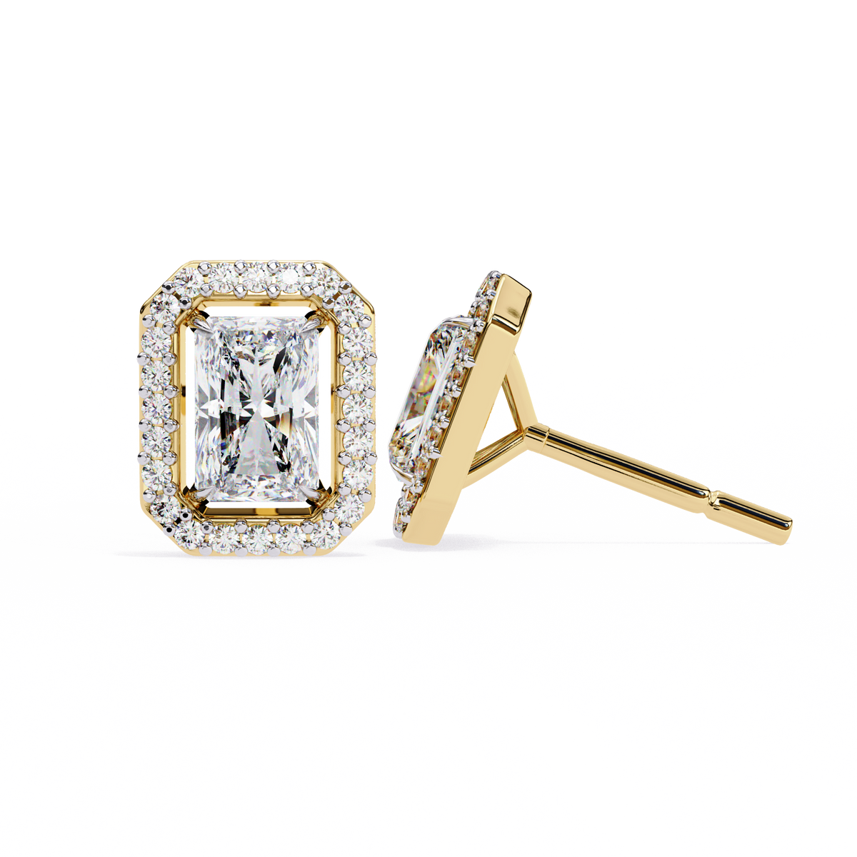 Radiant Cut Halo Diamond Stud Earrings