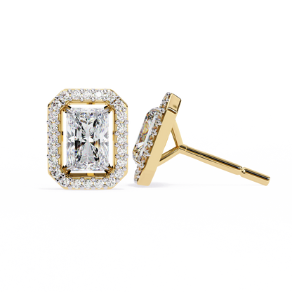 Radiant Cut Halo Diamond Stud Earrings