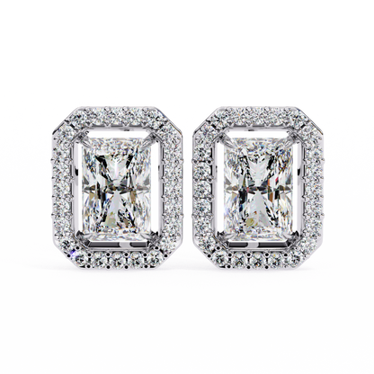 Radiant Cut Halo Diamond Stud Earrings