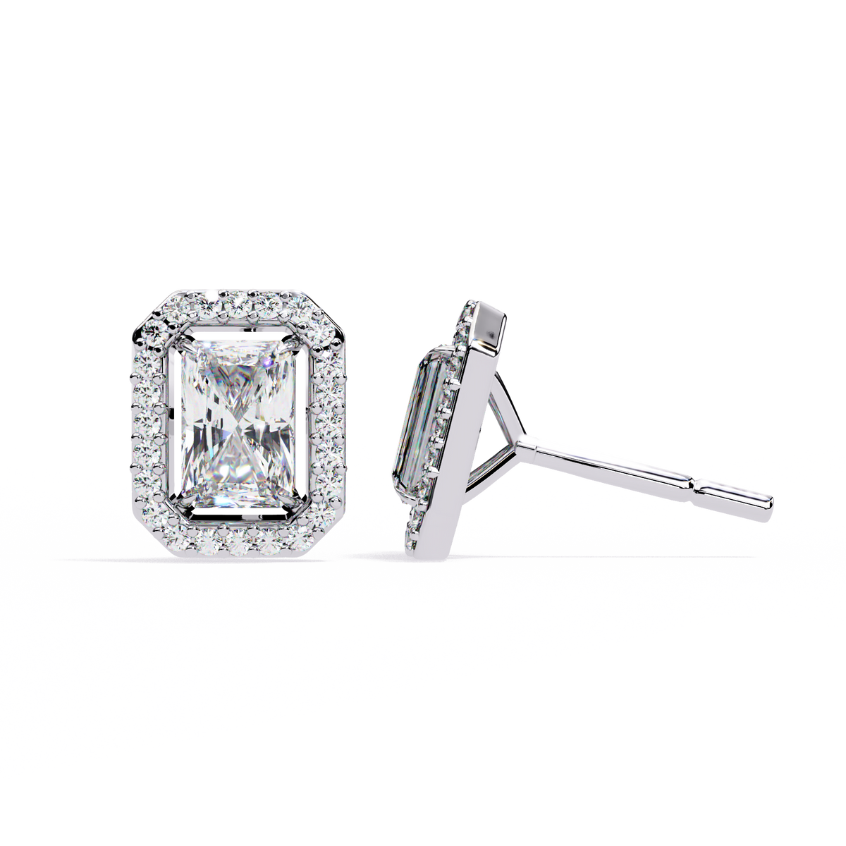 Radiant Cut Halo Diamond Stud Earrings
