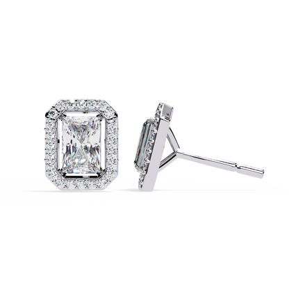 Radiant Cut Halo Diamond Stud Earrings